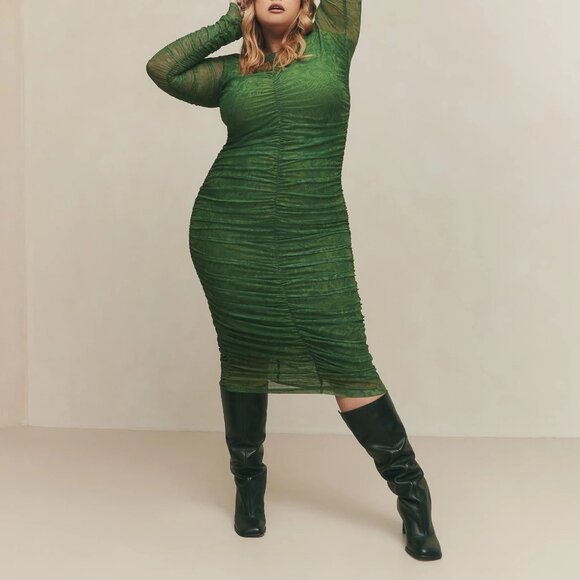 Hilary MacMillan Women's Green Printed Ruched Mesh Dress- Size 3X- New! - Picture 1 of 13